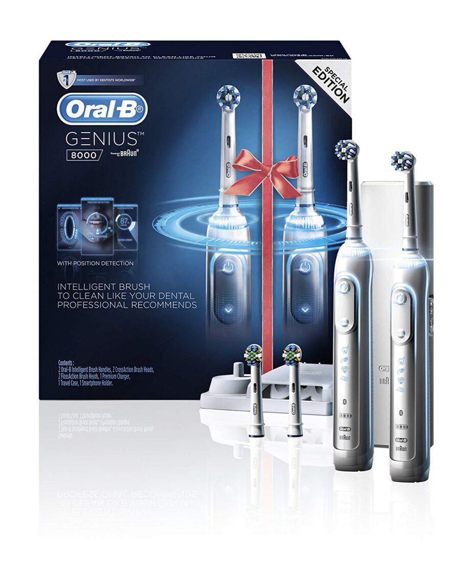 Oral B Genius 8000 Electric Toothbrush With 4 Replacement Brush Head Refills Travel Case 2 Handles Shaver Shop