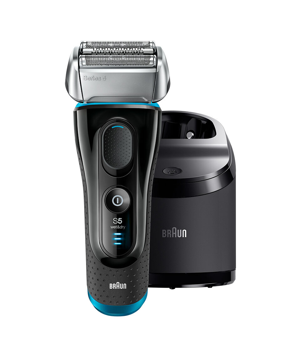 Braun, Series 5 Wet/Dry Electric Shaver Silver/Black Plus Clean & Charge  Station