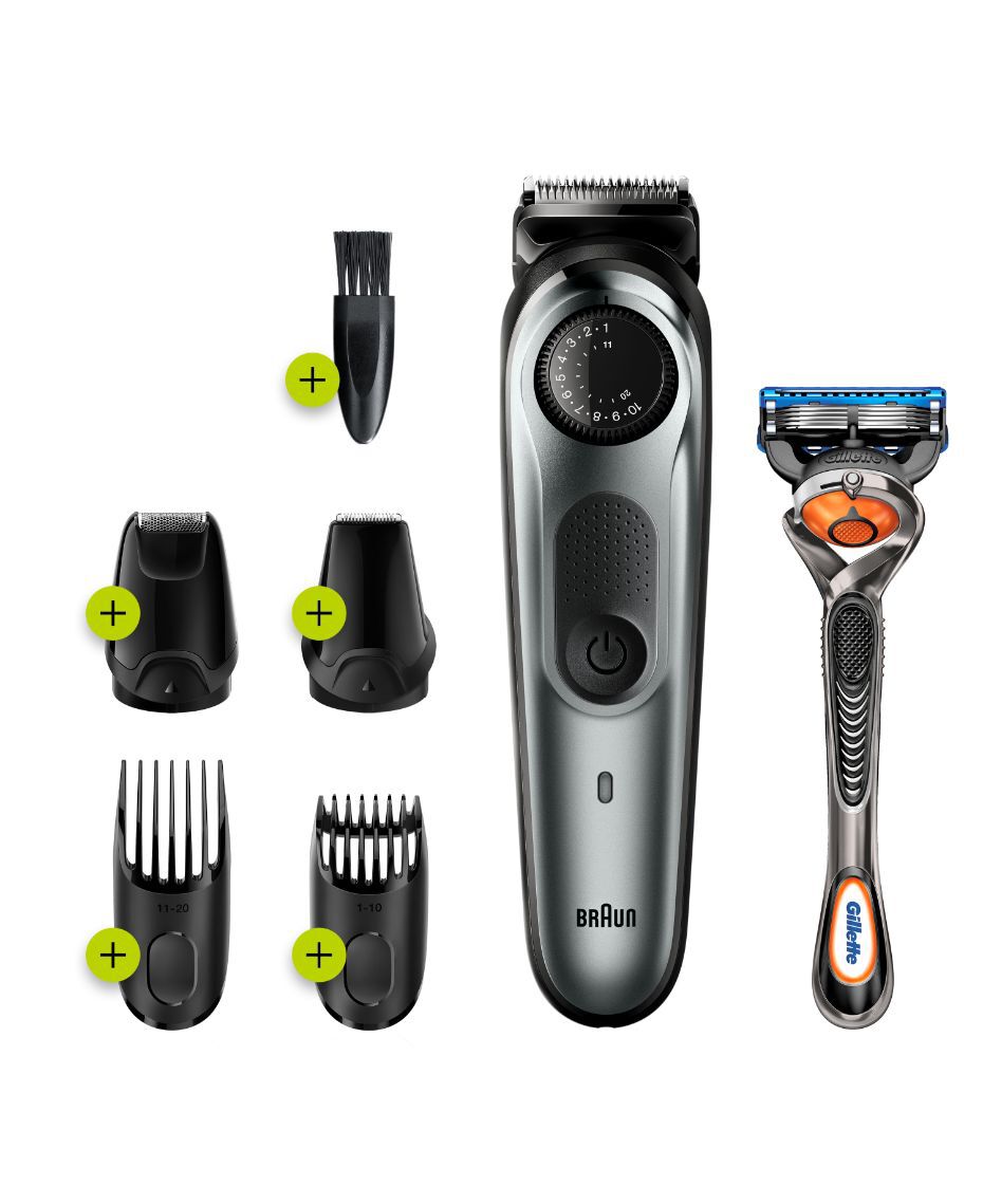 Braun Beard trimmer with Precision Dial, 4 Attachments and Gillette Fusion5 ProGlide Razor | Shaver Shop