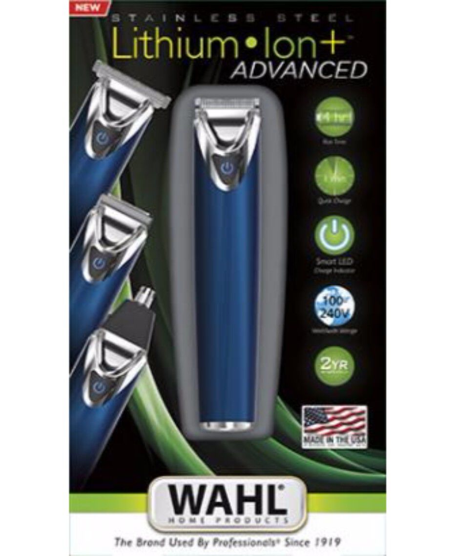 Wahl Stainless Steel Lithium Ion Beard Trimmer Blue Shaver Shop