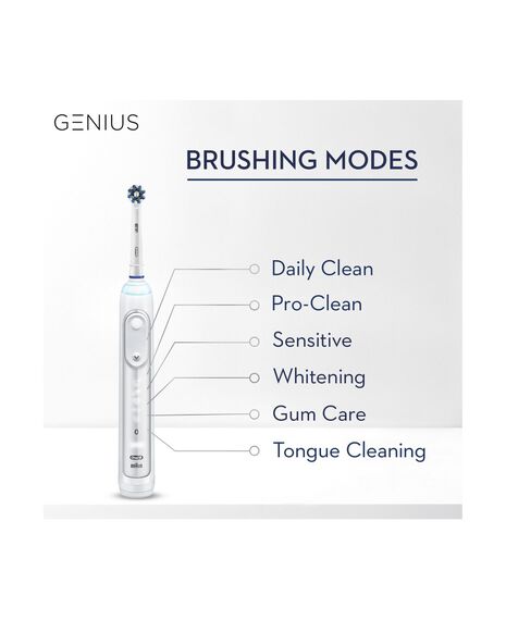 Genius 9000 Electric Toothbrush with 3 Replacement Heads & Smart Travel Case, White