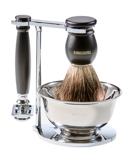 5-Piece Shave Set with Safety Razor, Badger Shaving Brush, Stand, Bowl & Toiletry Bag