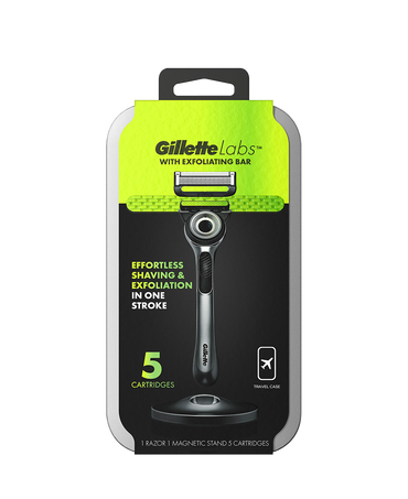GilletteLabs with Exfoliating Bar Razor with Blades Refill 5 Pack & Travel Case