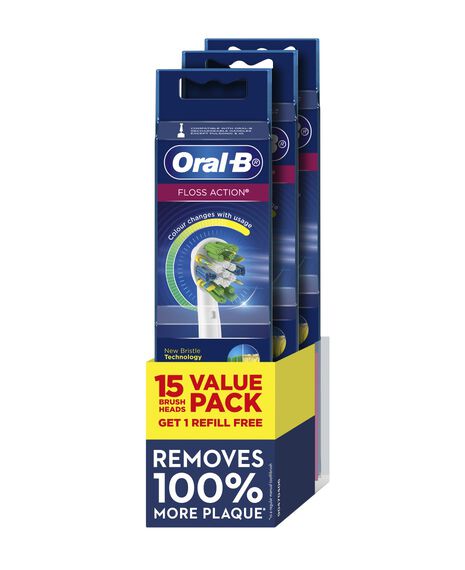 FlossAction Electric Toothbrush Replacement Brush Head Refills 15 Pack