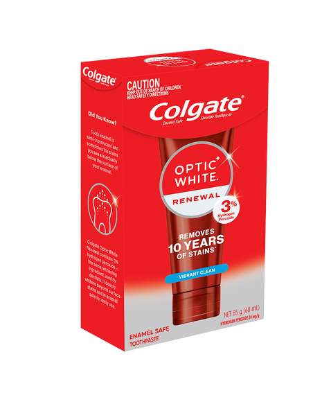 Optic White Renewal Teeth Whitening Toothpaste 85g, Vibrant Clean, Enamel Safe, with 3% Hydrogen Peroxide