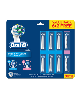 Precision Clean 6 Pack & Sensitive 2 Pack Electric Toothbrush Replacement Head Refills 8 Pack