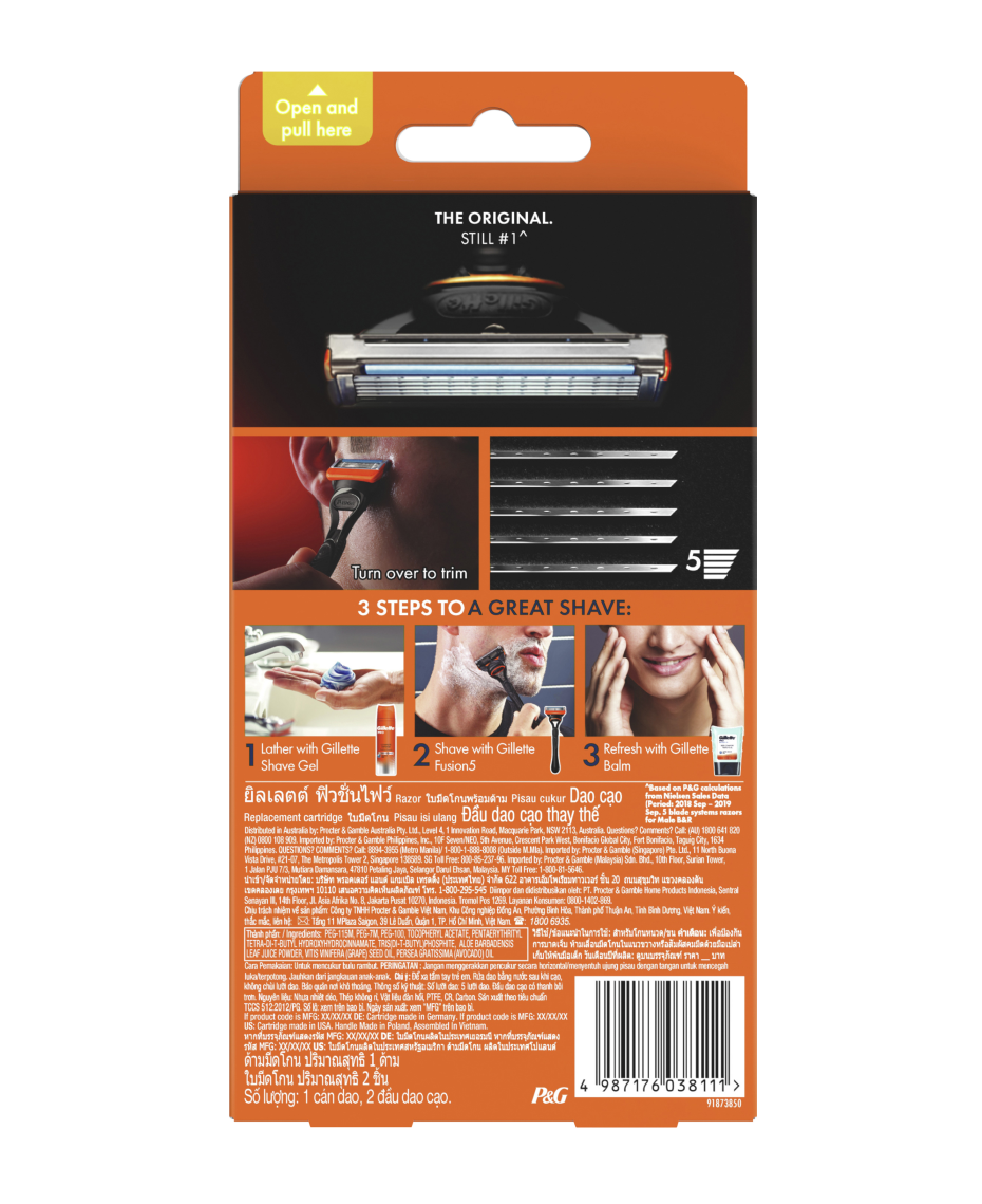 Gillette | Fusion5 Razor Handle with Blades Refill 2 Pack | Shaver Shop