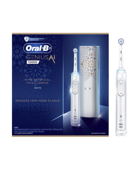 Genius AI Electric Toothbrush with 3 Replacement Heads & Smart Travel Case, White