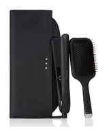 gold hair straightener gift set with paddle hair brush & bag