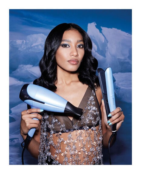 chronos hair straightener & helios® professional hair dryer deluxe gift set in icy blue - limited edition