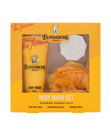 Shower Essentials Body Wash Set with Body Wash 100mL, Shaving Soap Bar 65g & Premium Loofah