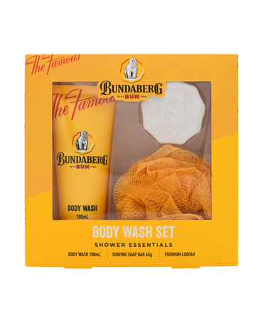 Shower Essentials Body Wash Set with Body Wash 100mL, Shaving Soap Bar 65g & Premium Loofah
