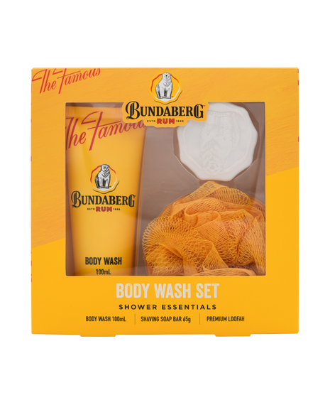 Shower Essentials Body Wash Set with Body Wash 100mL, Shaving Soap Bar 65g & Premium Loofah