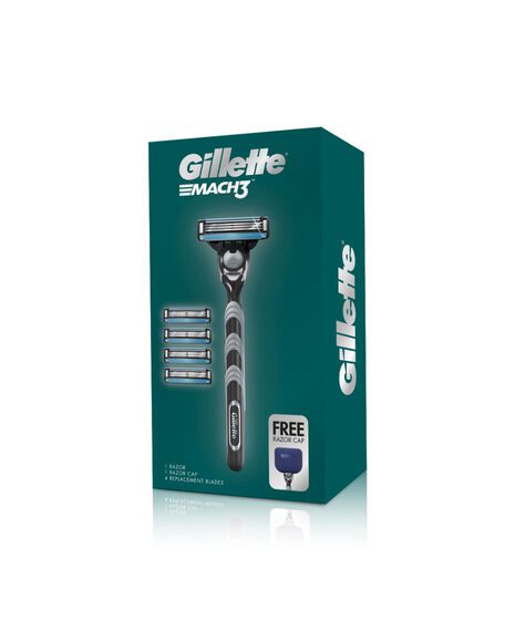 Gillette | Mach3 Gift Pack with a Razor, Blade Refill 4 Pack and Travel