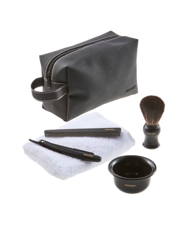 6-Piece Shave Set with Straight Razor, Nylon Shaving Brush, Bowl, Comb, Towel & Toiletry Bag