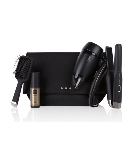 travel gift set with unplugged cordless hair straightener, flight travel hair dryer, heat protect spray & brush