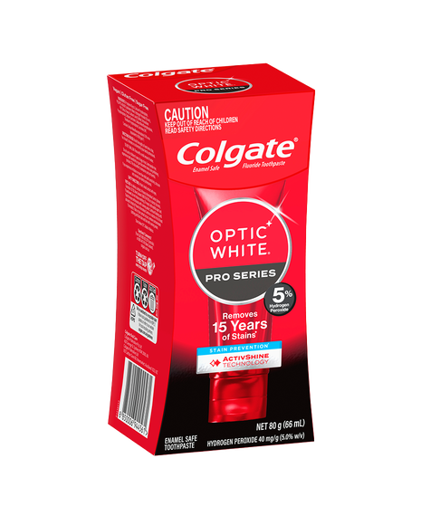 Optic White Pro Series Stain Prevention Teeth Whitening Toothpaste, 80g, Enamel Safe, with 5% Hydrogen Peroxide