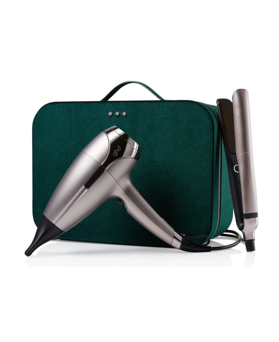 ghd platinum hair straightener helios hair dryer deluxe gift set in warm pewter Shaver Shop