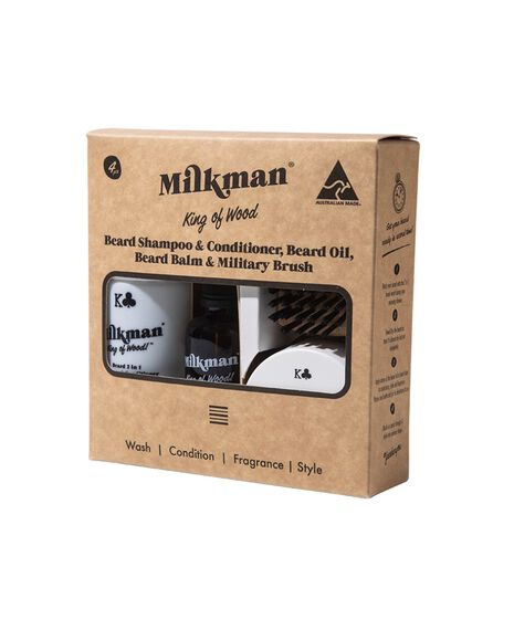 King of Wood 2 in 1 Beard Shampoo & Conditioner 100mL, Beard Oil 50mL, Beard Balm 60mL & Military Beard Brush Gift Set