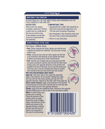 Face & Bikini Sensitive Formula Wax Ready Strips 20 Pack