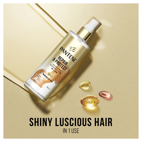 Close-up of Pantene Repair & Protect Pro-V Miracle Oil bottle