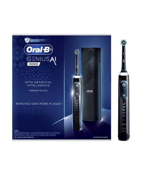 Genius AI Electric Toothbrush with 3 Replacement Heads & Smart Travel Case, Black