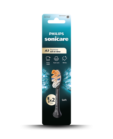 Sonicare A3 Premium All-in-One Brush Head Refills 2 Pack - Black