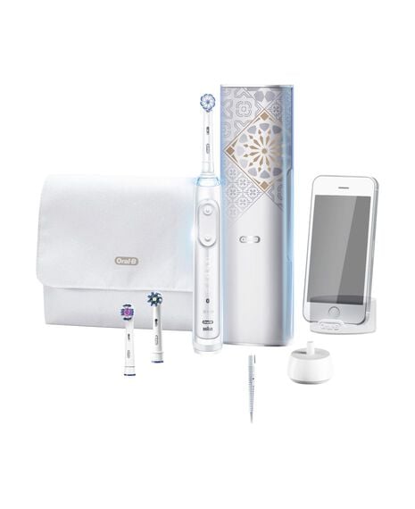 Genius AI Electric Toothbrush with 3 Replacement Heads & Smart Travel Case, White