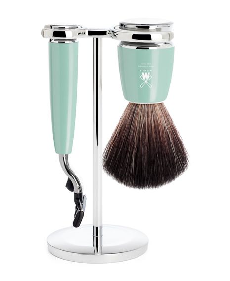 Rytmo 3 Piece Black Fibre/Mach3 Shaving Set - Mint Resin
