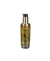 K&eacute;rastase Elixir Ultime L'Huile Originale Refillable 75mL hair oil in a clear glass bottle with a gold pump dispenser