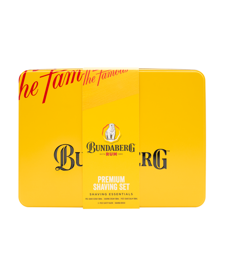 Premium Shaving Set Tin with Pre-Shave Scrub 100mL, Shaving Ceam 100mL, Post-Shave Balm 100mL, Safety Razor & Shaving Brush