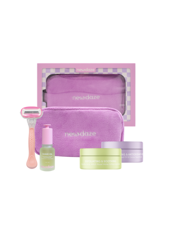 Silky Vibes Shave Set with Razor, Pre-Shave Scrub 100mL, Shave Oil 30mL, Post Shave Balm 100mL & Cosmetic Bag