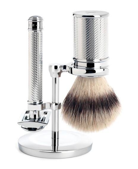 Traditional 3 Piece ﻿Silvertip Fibre Shaving Set - Chrome