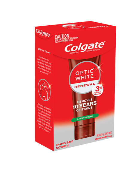 Optic White Renewal Lasting Fresh Teeth Whitening Toothpaste 85g, With 3% Hydrogen Peroxide, Enamel Safe