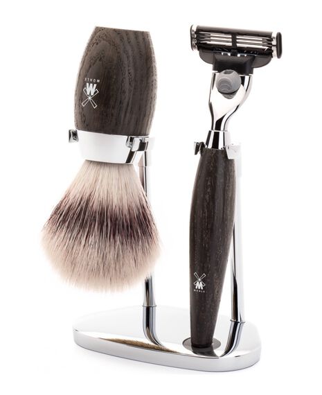 Kosmo 3 Piece Silvertip Fibre/Mach 3 Shaving Set - Bog Oak