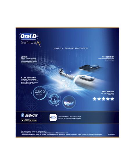 Genius AI Electric Toothbrush with 3 Replacement Heads & Smart Travel Case, White